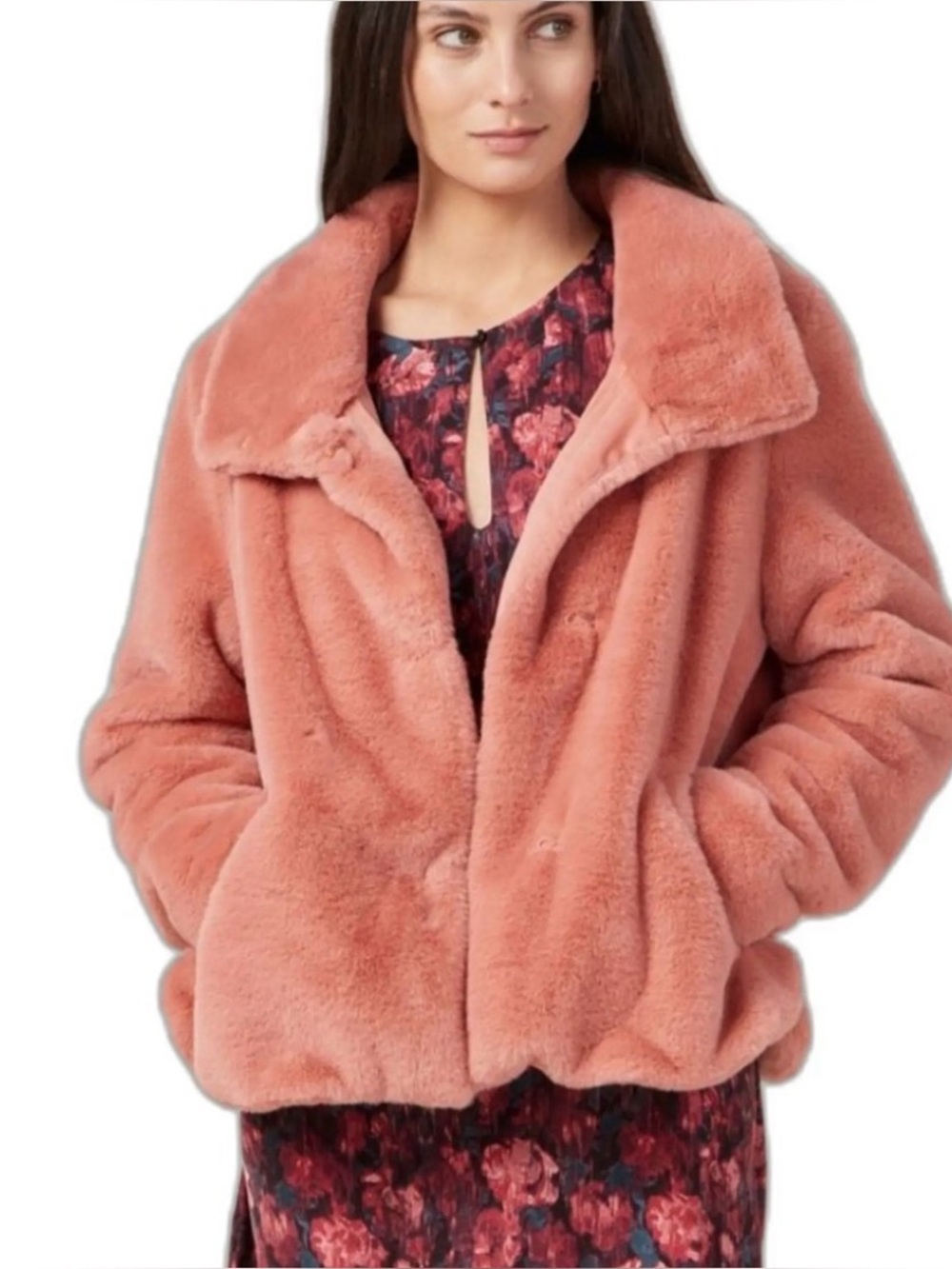 Catherine Malandrino Coral Pink Faux Fur Jacket Coat